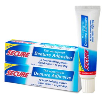 Secure Waterproof Denture Adhesive – Zinc Free – Extra Strong 12 Hour Hold – 1.4 oz (Pack