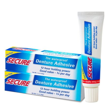 Secure Waterproof Denture Adhesive - Zinc Free - Extra Strong 12 Hour Hold - 1.4 oz (Pack