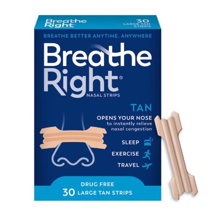 Breathe Right Original Nose Strips to Reduce Snoring and Relieve Nose Congestion, Tan, 30