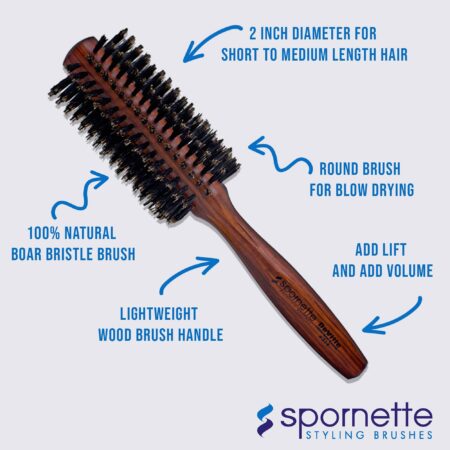 Spornette Deville Round Brush, 2 Inch, Boar Bristle Hair Brush - For Blow Drying, Styling, - Image 7
