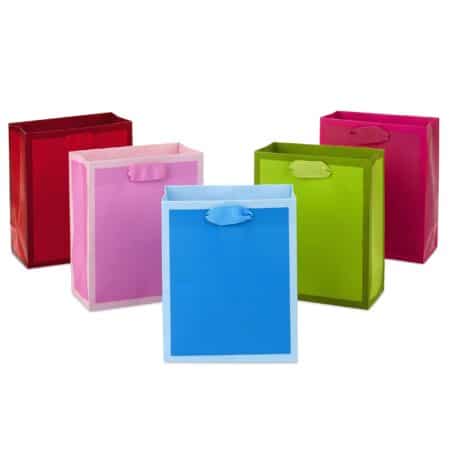 Hallmark 6" Small Solid Color Gift Bags - Pack of 5 in Red, Green, Blue, Light Pink, Hot P