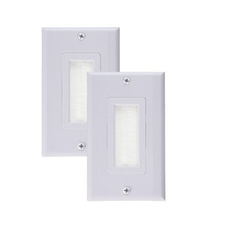 iMBAPrice  (Pack of 2) White Single Brush Wall Plate - Single Gang Wall Plate with Brush B
