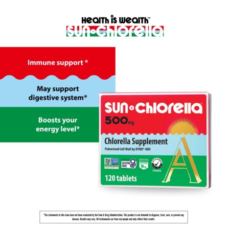 Sun Chlorella 500mg Whole Body Wellness Green Algae Superfood Supplement - Immune Defense, - Image 3