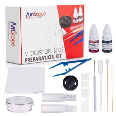 AmScope Microscope Slide Preparation Kit Including Slides, Stains - Image 2