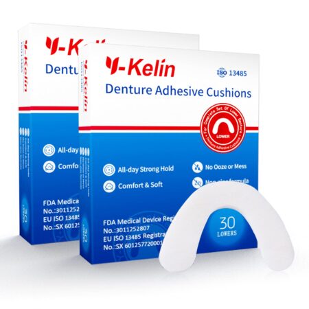 Y-Kelin Lower Denture Adhesive Cushions, Adhesive-Free Denture Pads for Sore Gums, 30 Pads