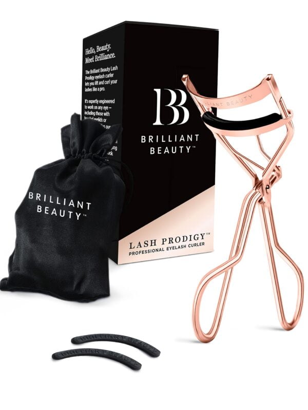 Brilliant Beauty Eyelash Curler with Satin Bag & Refill Pads - Award Winning - No Pinching