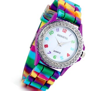 Lancardo Rhinestone Rainbow Color Silicon Jelly Fun Play Cheap Watches for Women Girls – P
