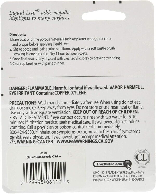 Plaid PLAID-6110.8oz Glaze, Classic Gold 6110 :Craft Liquid One Step Leafing Paint, Ounce, - Image 2