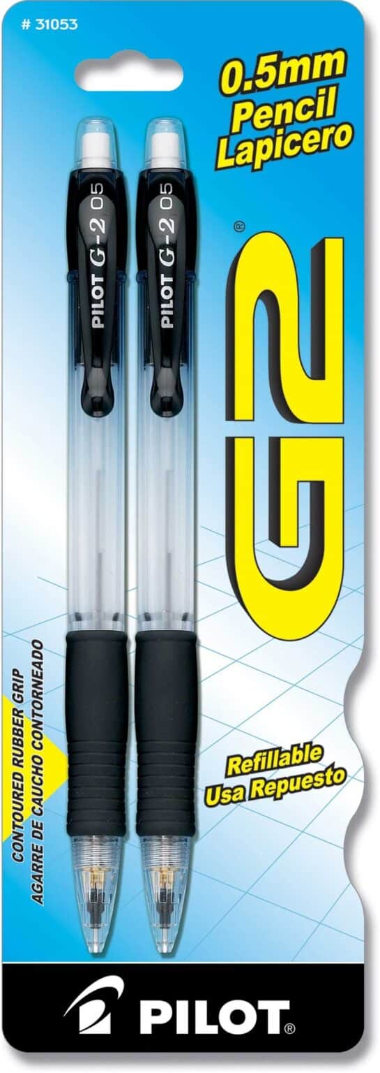 Pilot, G2 Mechanical Pencils, 0.5mm HB Lead, Clear Barrel, Pack of 2 - Image 2