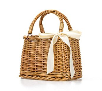 Natural Handwoven Wicker Handbag, Rectangular Basket Purse, Women Straw Tote (Rectangular