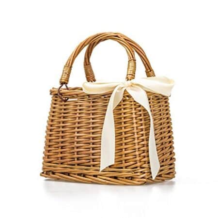 Natural Handwoven Wicker Handbag, Rectangular Basket Purse, Women Straw Tote (Rectangular