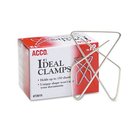 Acco Brand Ideal Paper Clamp (Butterfly Clamp), Smooth Finish, No.1 Size (Large), 12/Box (