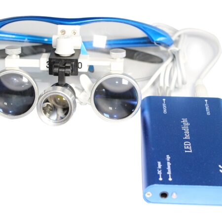 Dental Power Dental Binocular Loupes 3.5X 420mm + LED Head Light Lamp +Aluminum Box (Blue - Image 2