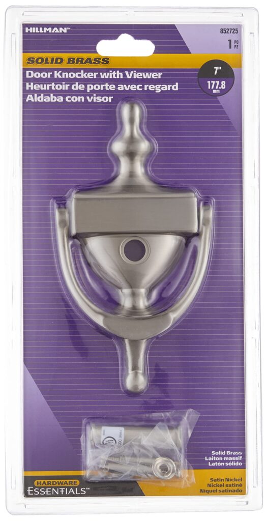 Hillman 852725 Satin Door Knocker, 7", Nickel with Viewer