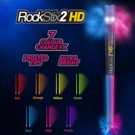 ??Pair of ROCKSTIX 2 HD: BRIGHT LIGHT UP MULTI COLOR CHANGE LED DRUMSTICKS, 7 Amazing Colo