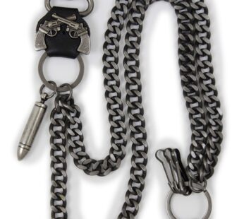 Men Wallet Chain Biker Fashion Metal Jeans Bullets Charm Skull Rusty Silver