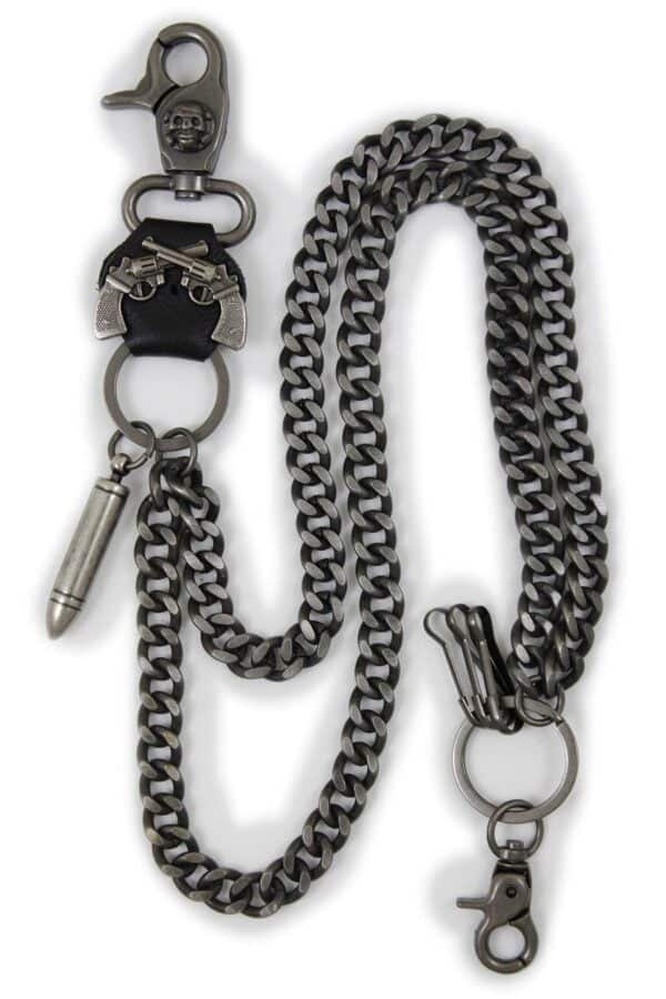 Men Wallet Chain Biker Fashion Metal Jeans Bullets Charm Skull Rusty Silver