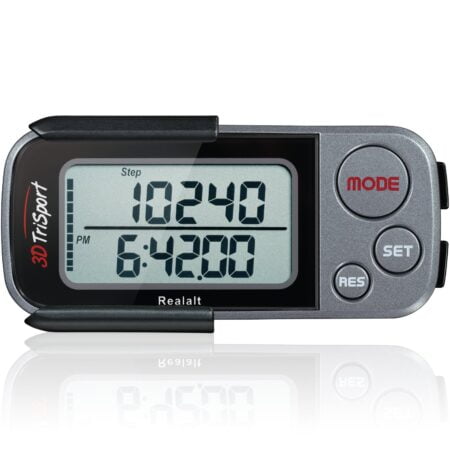 3DTriSport Walking 3D Pedometer with Clip and Strap, Free eBook | 30 Days Memory, Accurate