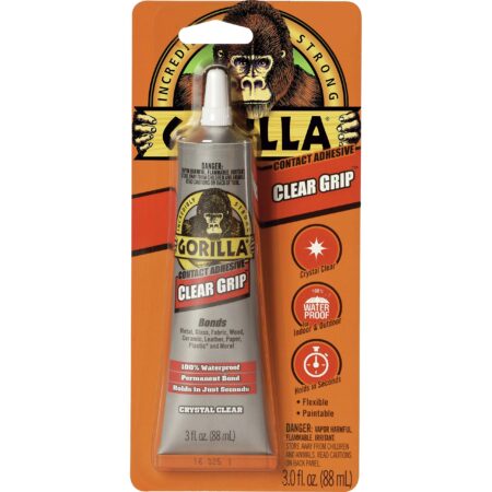 Gorilla Clear Grip Waterproof Contact Adhesive, 3 Ounce Tube, Clear, (Pack of 1)