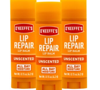 O’Keeffe’s Unscented Lip Repair Lip Balm for Dry, Cracked Lips, Stick, (Pack of 3)