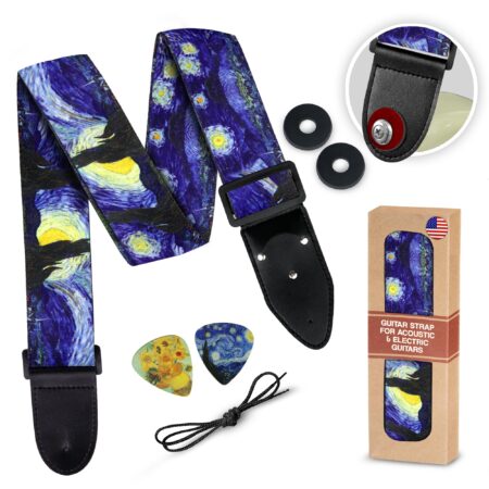Van Gogh "Starry Night" Guitar Strap for Bass , Electric & Acoustic Guitar Includes 2 Stra