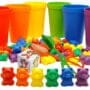 Skoolzy Rainbow Counting Bears with Matching Sorting Cups 70 Pc - Toddler STEM Educational