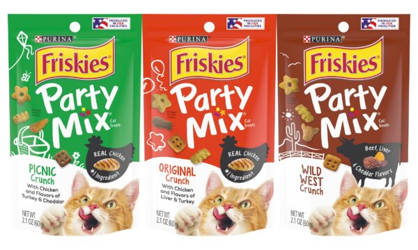 Friskies Purina Party Mix Cat Treats Variety Pack, 1 Pouch Picnic Crunch, 1 Pouch Original