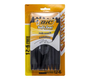 BIC Soft Feel soft touch comfort black ink ball pens 12+6