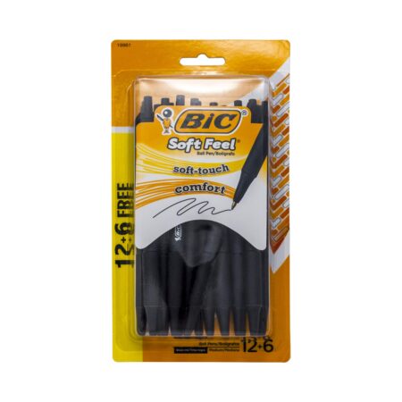 BIC Soft Feel soft touch comfort black ink ball pens 12+6 - Image 2