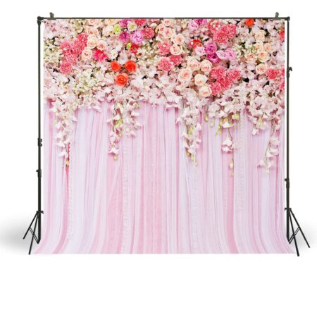 5x5ft Pink Flowers Wall Backdrop Dessert Table Decor Photography Background Baby Birthday