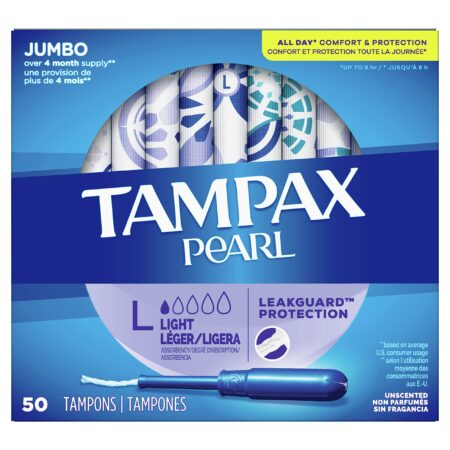 Procter & Gamble Tampax Pearl Tampons Unscented Lite Absorbency Ct, Blue, 50 Count