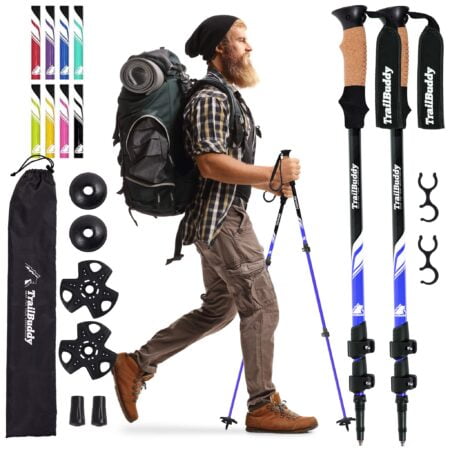 TrailBuddy Lightweight Trekking Poles - 2-pc Pack Adjustable Hiking or Walking Sticks - St