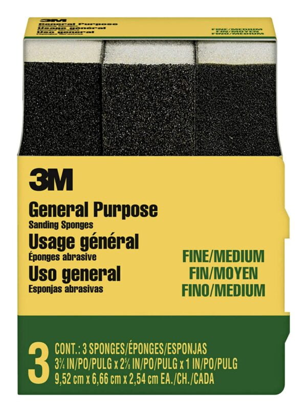 3M 908NA-3P-CC Sponge, Sanding, Fine/Medium, 3.75 2.625-Inch by 1-Inch, 3-Pack-908NA-3P-CC