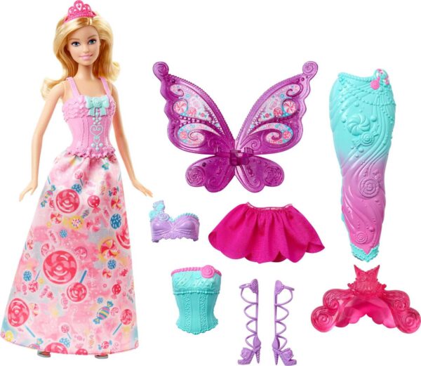 Barbie Doll Fantasy Dress-Up Set with Blonde Fashion Doll, Candy-Inspired Clothes & Access