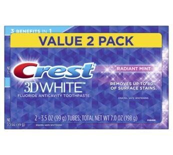 Crest 3D White Whitening Toothpaste, Radiant Mint, 3.5 Ounce (Pack of 2)