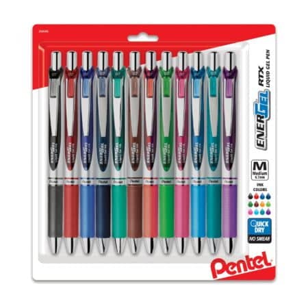 Pentel  EnerGel  RTX Retractable Liquid Gel Pens, Medium Point, 0.7 mm, Assorted Colors, P