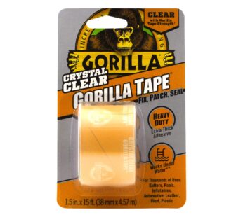 Gorilla Crystal Clear Repair Duct Tape, 1.88  x 5 yd, Clear, (Pack of 1)