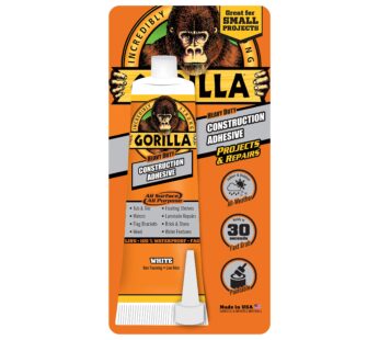 Gorilla Heavy Duty Construction Adhesive, 2.5 Ounce Squeeze Tube, White, (Pack of 1)