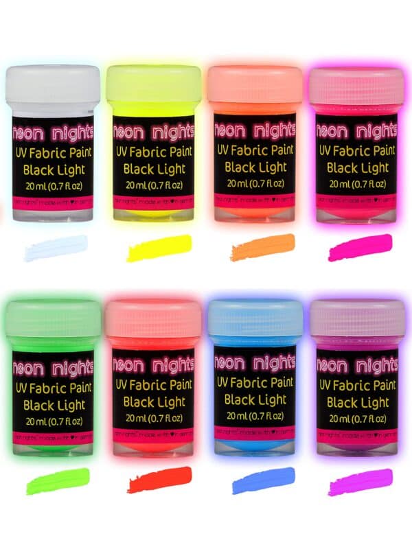 Glow in The Dark Fabric Paint - Pack of 8 Neon Fabric Paint Colors for Clothes & Textiles