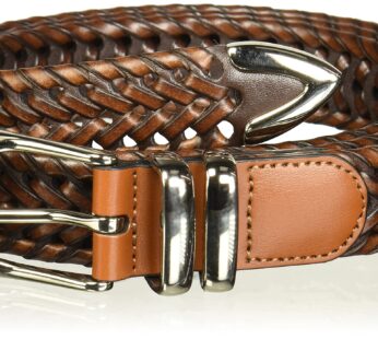 Portfolio Braided Belt With Genuine Leather (Sizes 30-54 Inches), Luggage, 38