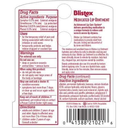 Blistex Medicated Lip Ointment for Dryness and Cold Sores, 0.21oz - PACK OF 2 - Image 3