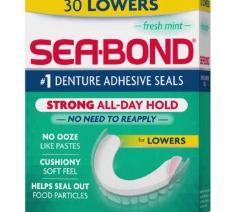 Sea Bond Secure Denture Adhesive Seals, Fresh Mint Lowers, Zinc-Free, All-Day-Hold, Mess-F