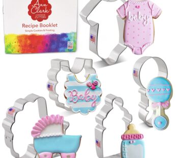 Baby Shower Cookie Cutters 5-Pc. Set Made in the USA by Ann Clark, Onesie, Bib, Rattle, Ba