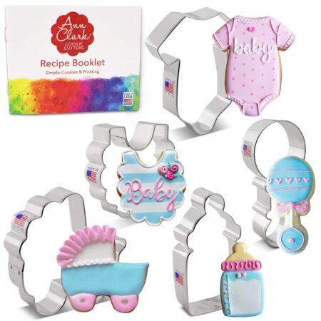 Baby Shower Cookie Cutters 5-Pc. Set Made in the USA by Ann Clark, Onesie, Bib, Rattle, Ba