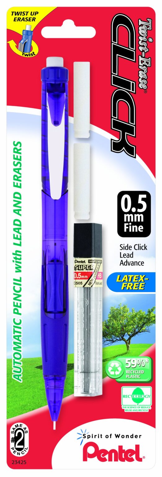 Pentel Twist Erase CLICK Automatic Pencil with 2 Eraser Refills and Lead, 0.5mm, Assorted - Image 4