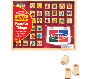 Melissa & Doug Wooden Stamp Set, Favorite Things – 26 Stamps, 4-Color Stamp Pad With Washa