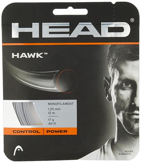 HEAD Hawk Tennis Racket String 40' Set - 17 Gauge Monofilament Racquet String, Grey