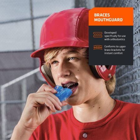 Double Braces Strapped Mouth Guard, Blue, Adult - Image 2