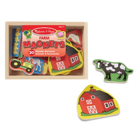 Melissa & Doug 20 Wooden Farm Magnets in a Box - Cute Barnyard Animal Fridge, Refrigerator