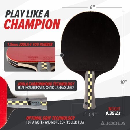 JOOLA Carbon Pro Professional Ping Pong Paddle - Racket with Carbonwood Technology & Red/B - Image 3
